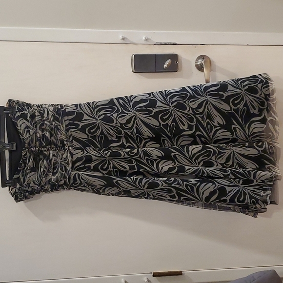 BCBG Max Azria Y2K Black and Cream Strapless Tulle Floral Midi Dress 10 - Picture 5 of 5